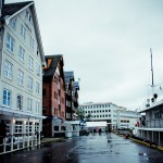 Charming buildings fronting the pier in Tromso, Norway