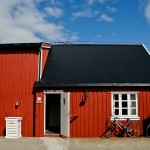 Red fishing cabins at Solsiden Brygge