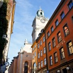 Seen ahead is the Stockholm Cathedral located in Gamla