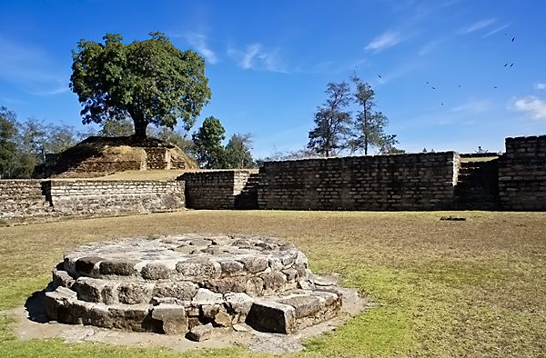 Iximche Plaza - human sacrifices were on the round stones