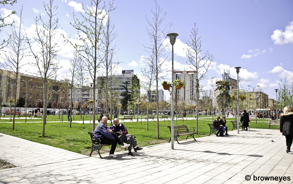 The Skanderbeg Square is surrounded by historically significant Albanian buildings