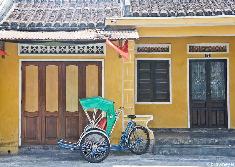Trishaws are available for rent for 200,000 dong around town.