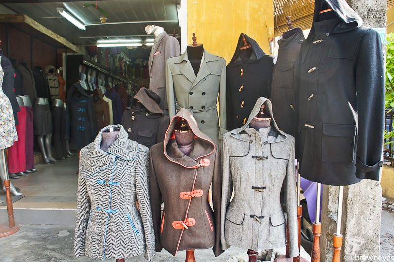 Hoi An is popular for its skilled tailors. Warm jackets in season right now.