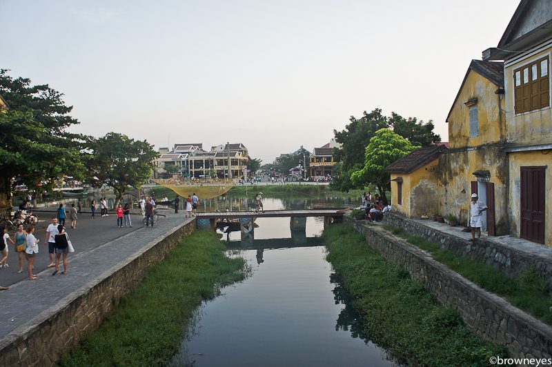 VIew of the Hoi An village from the wooden Japanese bridge, which was built in the 18th century.